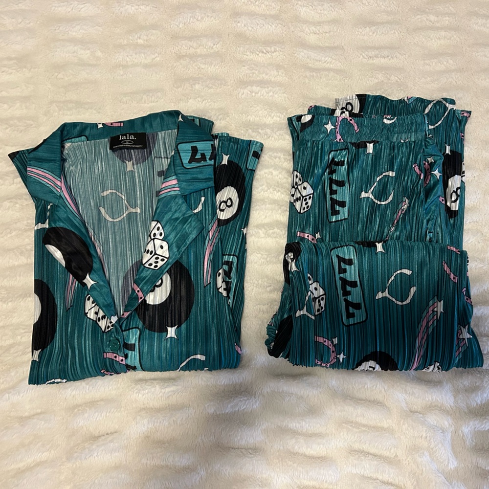Lala teal pajama set casino print, medium